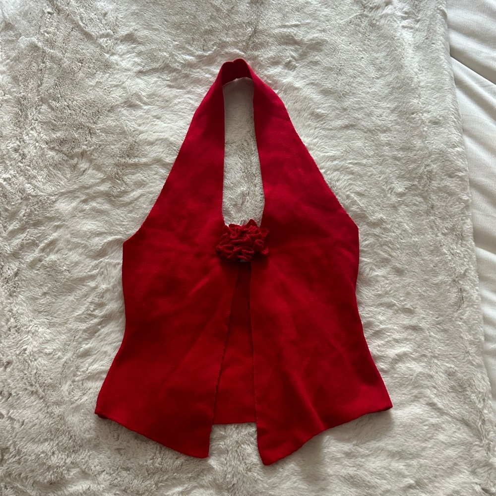 Red Knit Halter Vest